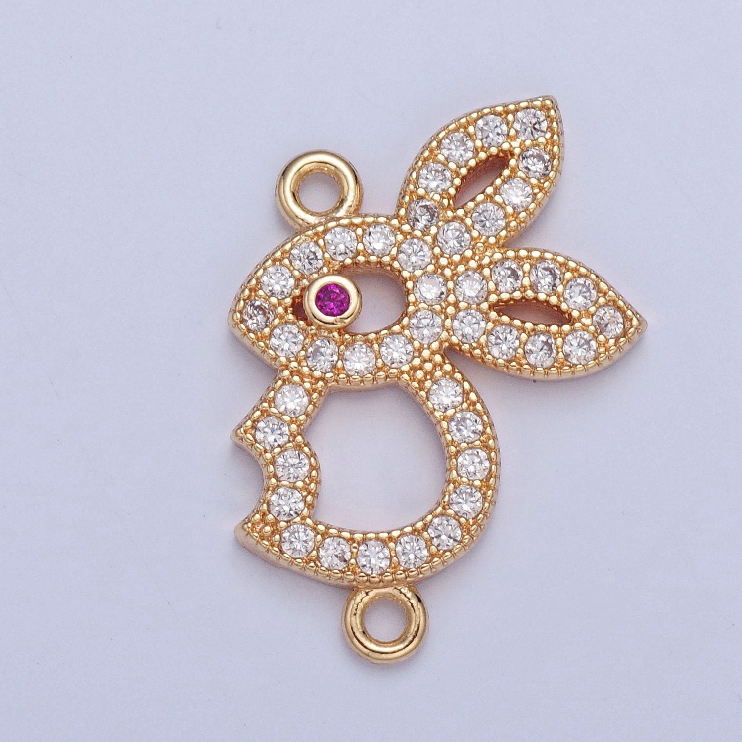 Dainty 16K Gold Red Eye Bunny Cubic Charm Connector for Bracelet | G-926