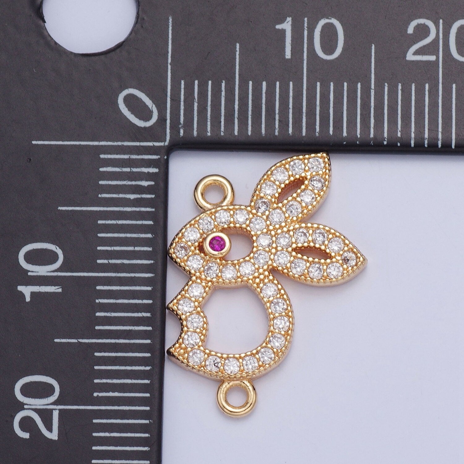 Dainty 16K Gold Red Eye Bunny Cubic Charm Connector for Bracelet | G-926