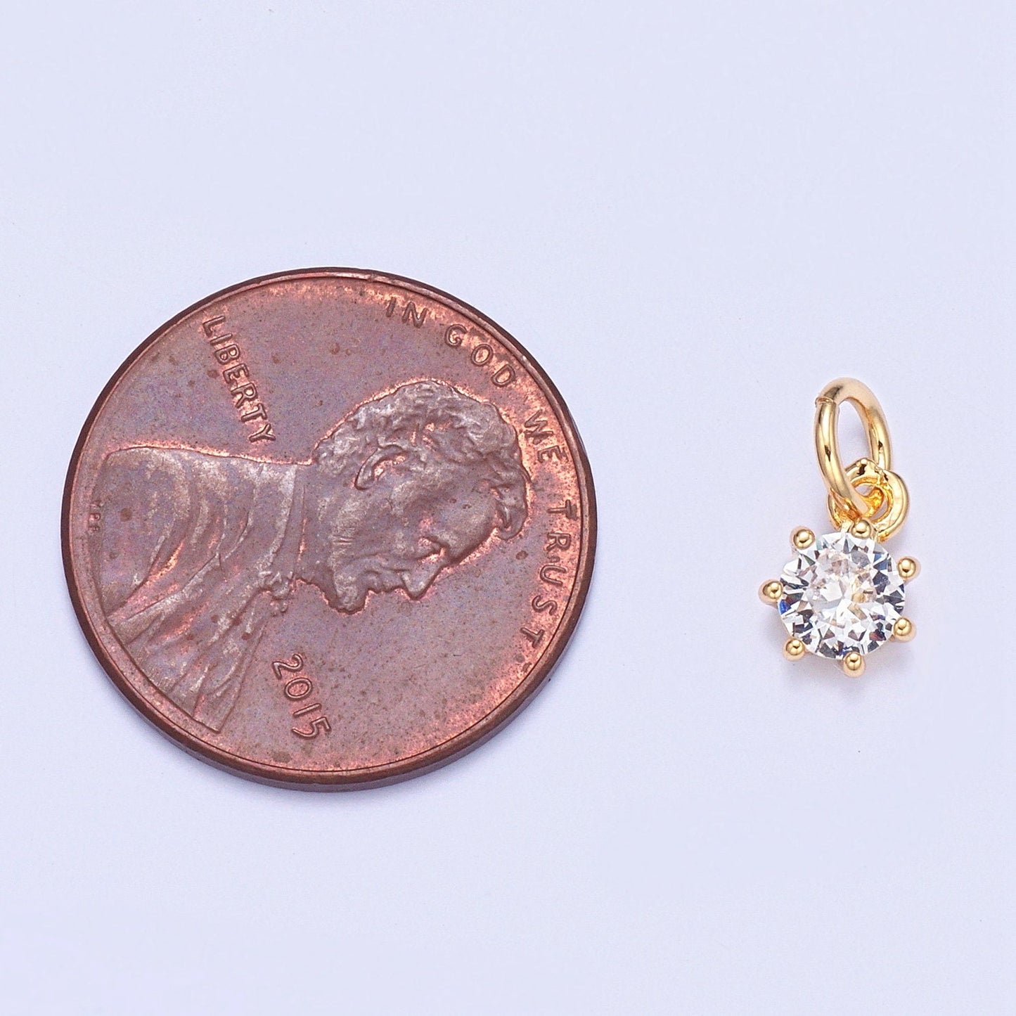 24K Tiny Round Cubic Zirconia Pendant Add on Charm Dainty Crystal Cz Stone for Necklace Bracelet Supply | X-107