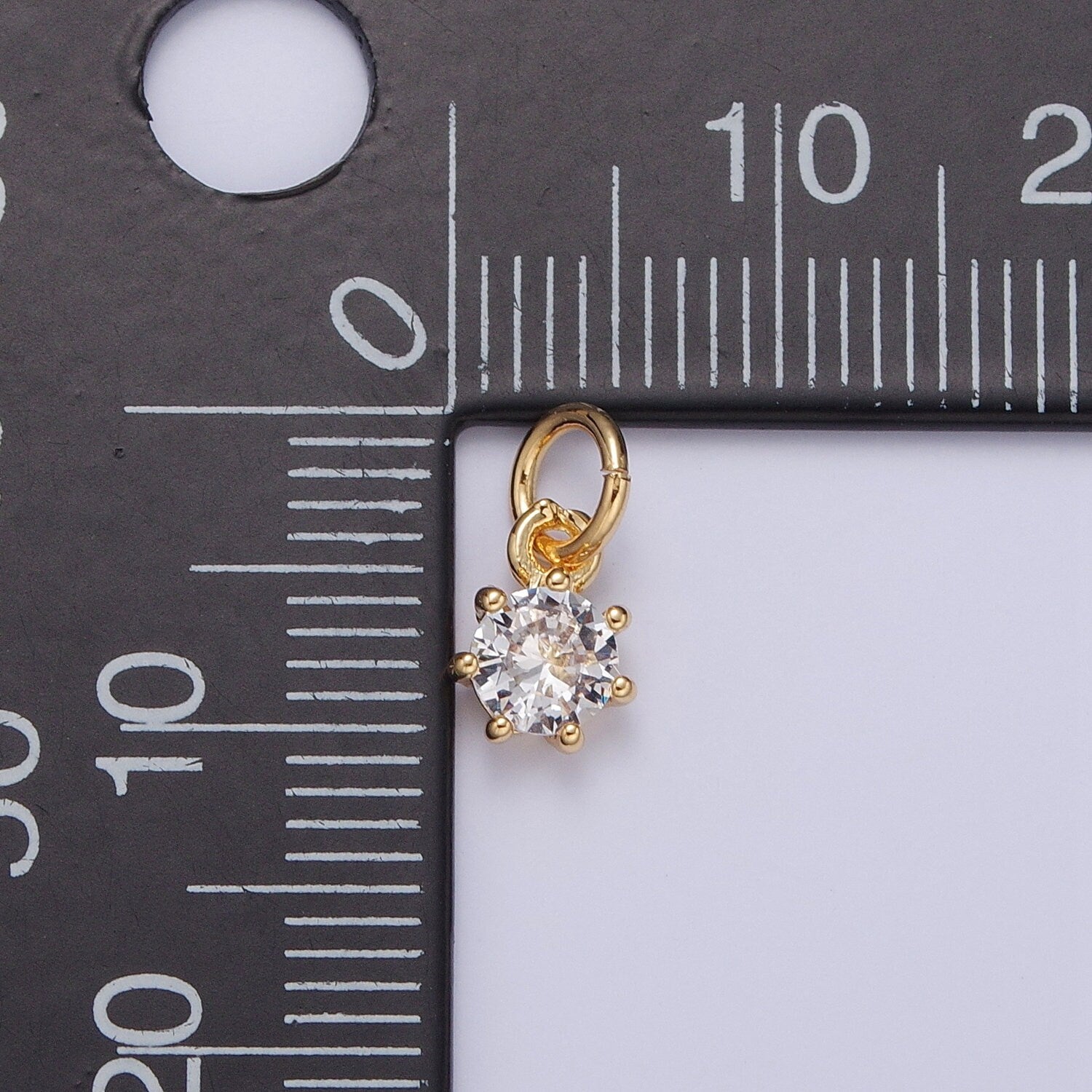 24K Tiny Round Cubic Zirconia Pendant Add on Charm Dainty Crystal Cz Stone for Necklace Bracelet Supply | X-107