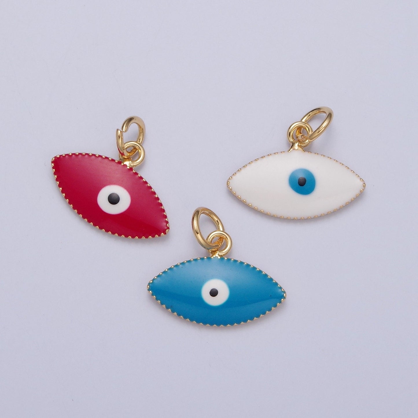 Dainty 24K Gold Enamel Evil Eyes Pendant, 3 Colors 24K Gold Plated| DIY Amulet Charm Add on Necklace Bracelet | X-120, X-121, X-122