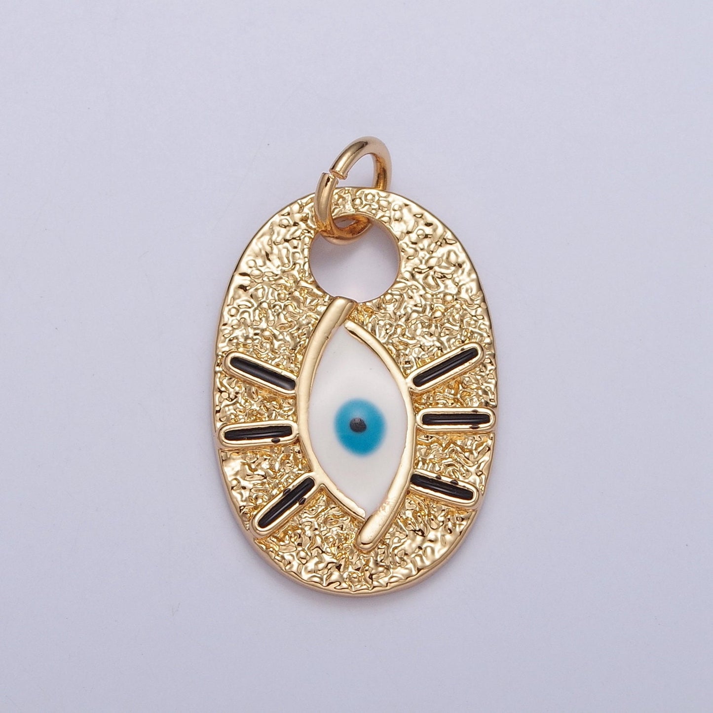 24k Gold Plated Enamel Evil Eye Charm, Oval Eye Black Eyelashes Pendant Amulet for necklace bracelet supply | X-124