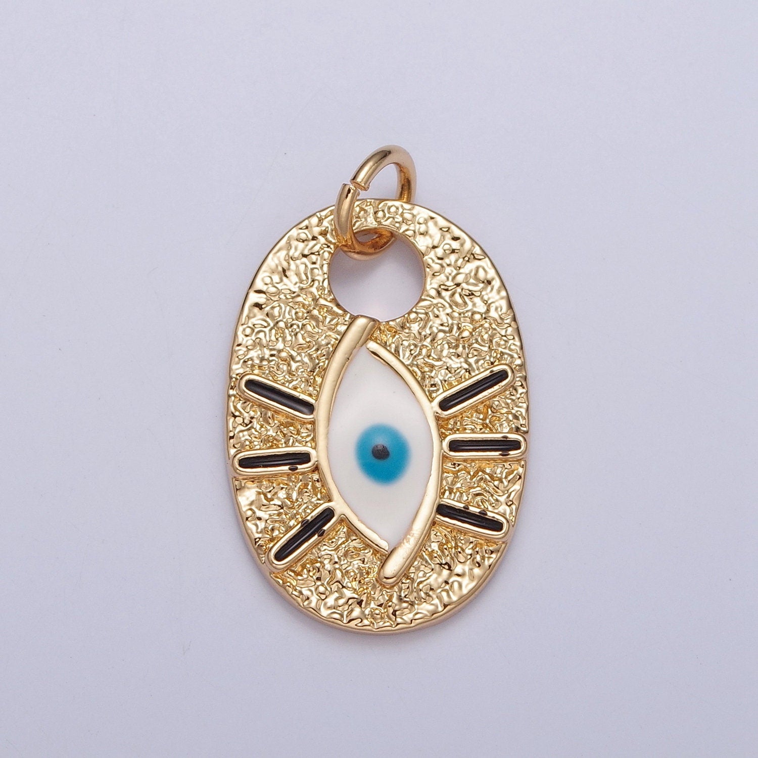 24k Gold Plated Enamel Evil Eye Charm, Oval Eye Black Eyelashes Pendant Amulet for necklace bracelet supply | X-124