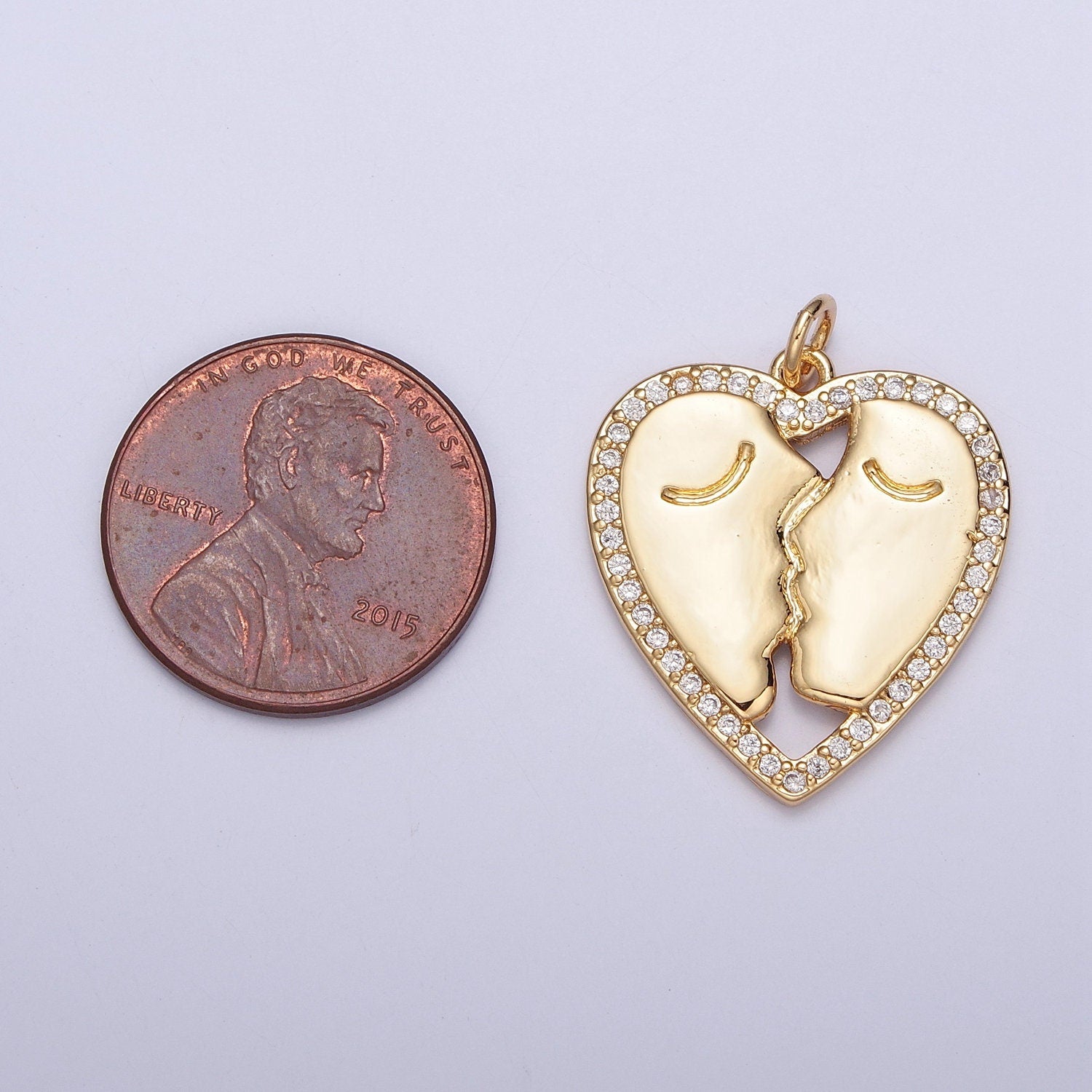 24K Gold Lovers Kissing Heart Charm Pendant, CZ Pave Heart Charms Pendants, Kissing Charm, Gold Charm for Necklace Bracelet Earring | X-128