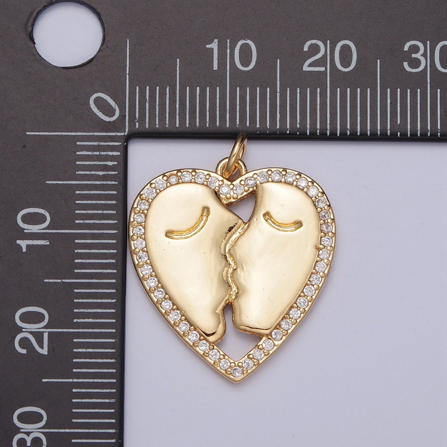24K Gold Lovers Kissing Heart Charm Pendant, CZ Pave Heart Charms Pendants, Kissing Charm, Gold Charm for Necklace Bracelet Earring | X-128