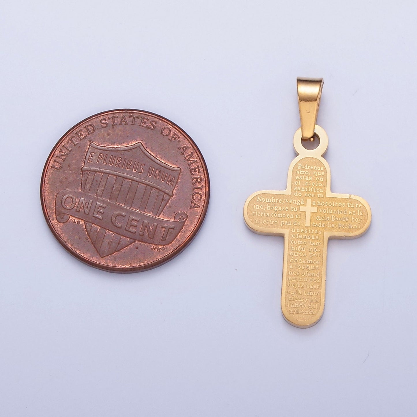24k Gold Round-Edged Cross Charm Spanish The Lord's Prayer Padre Nuestro for Necklace Pendant Religious Charm | !-436, I-437