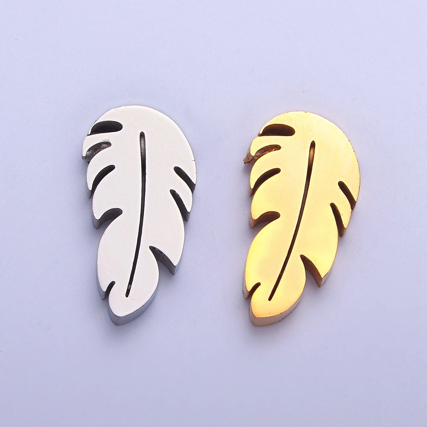 Dainty Tropical Leaf Charm Hole Spacer Bead, Gold Silver Stainless Steel Bead for DIY European Charms Beaded Bracelet | W-845, W-846