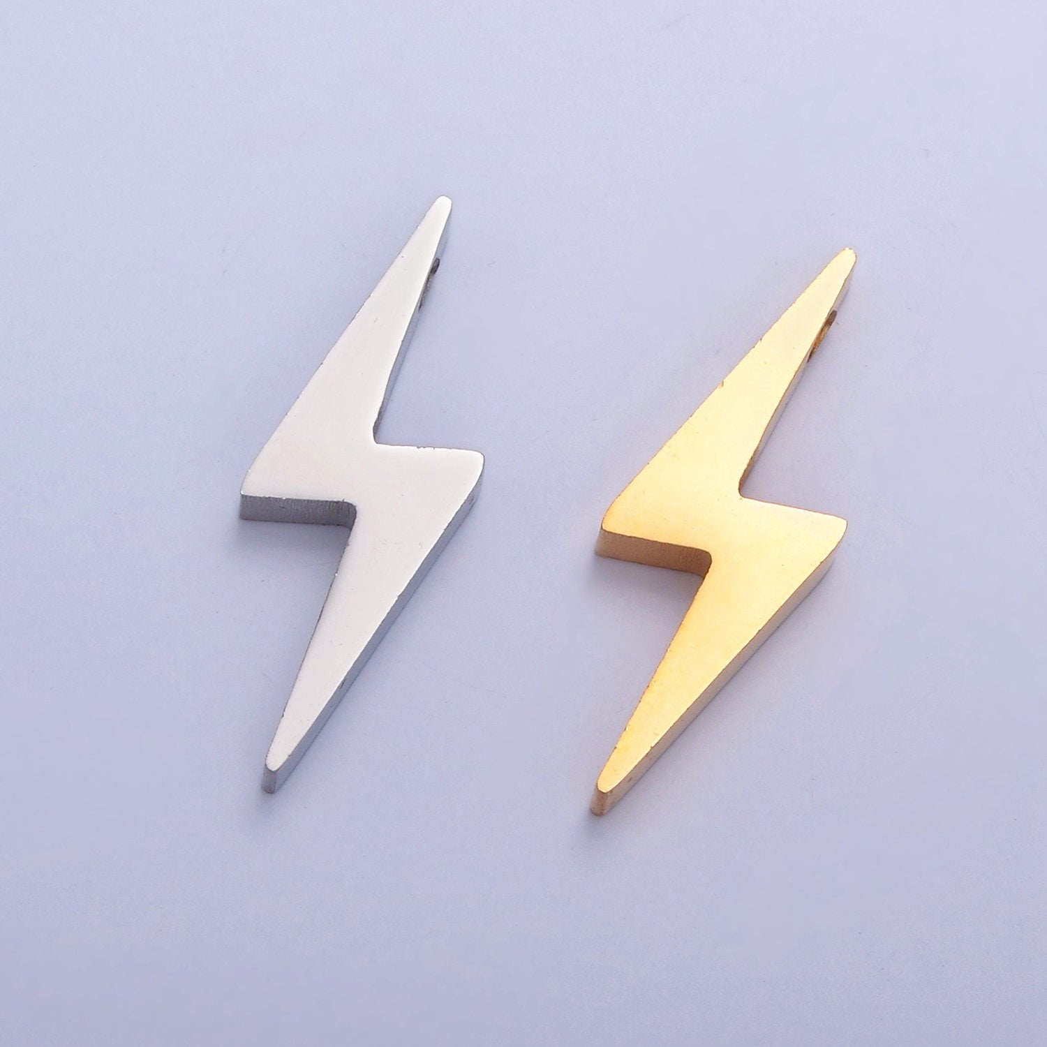 Stainless Steel Thunder Lightning Bolt Charm, Gold Silver Hole Spacer Bead, for DIY Jewelry European Charms Beaded Bracelet | W-837, W-838