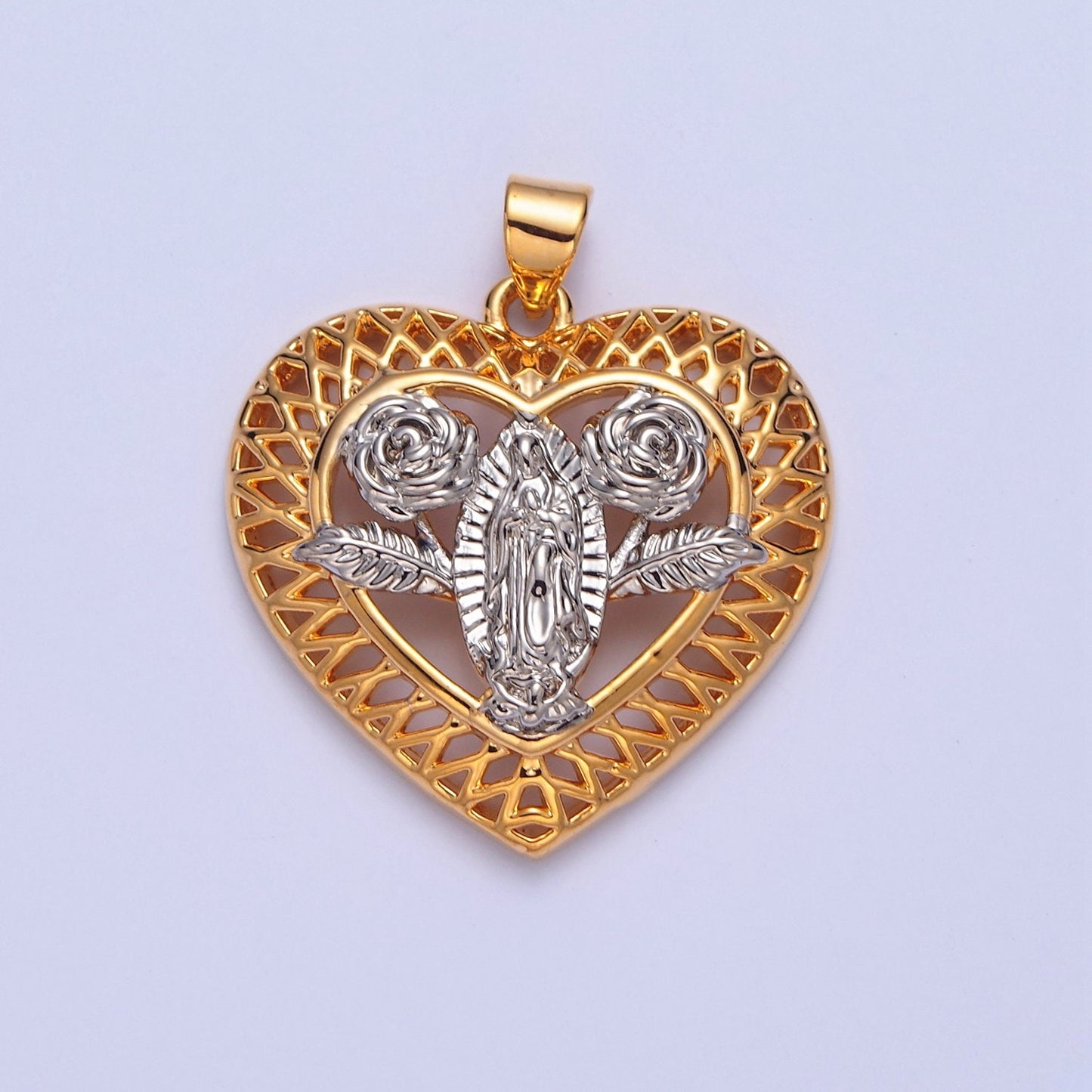 Gold Heart and Roses Virgin Mary de Guadalupe Miraculous Lady Religious Jewelry Supply Making for Bracelet Necklace | I-314