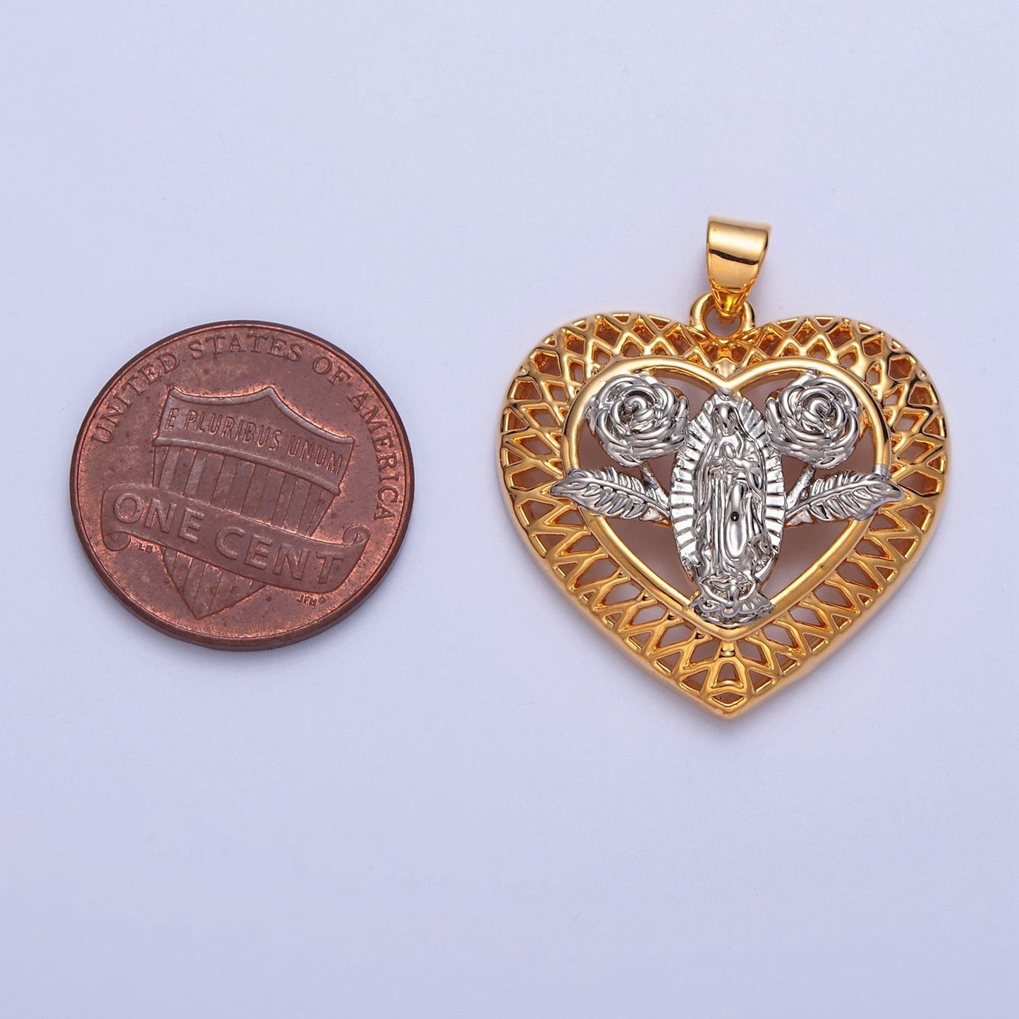 Gold Heart and Roses Virgin Mary de Guadalupe Miraculous Lady Religious Jewelry Supply Making for Bracelet Necklace | I-314