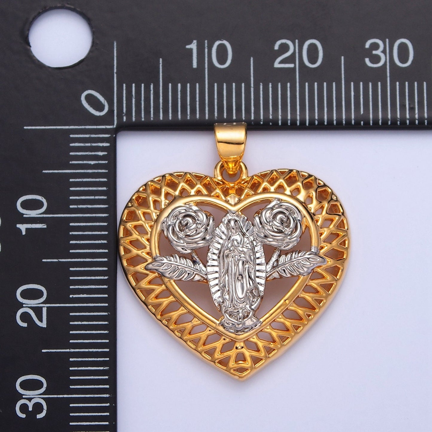 Gold Heart and Roses Virgin Mary de Guadalupe Miraculous Lady Religious Jewelry Supply Making for Bracelet Necklace | I-314