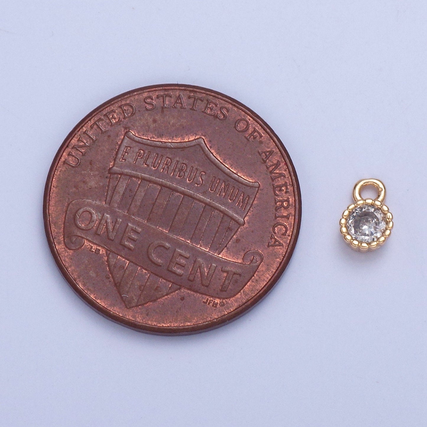 24K Gold Mini Round CZ Clear Stone Pendant w. Oval Edges Add on Charm Dainty Crystal Cz Stone for Necklace Bracelet Supply | X-022
