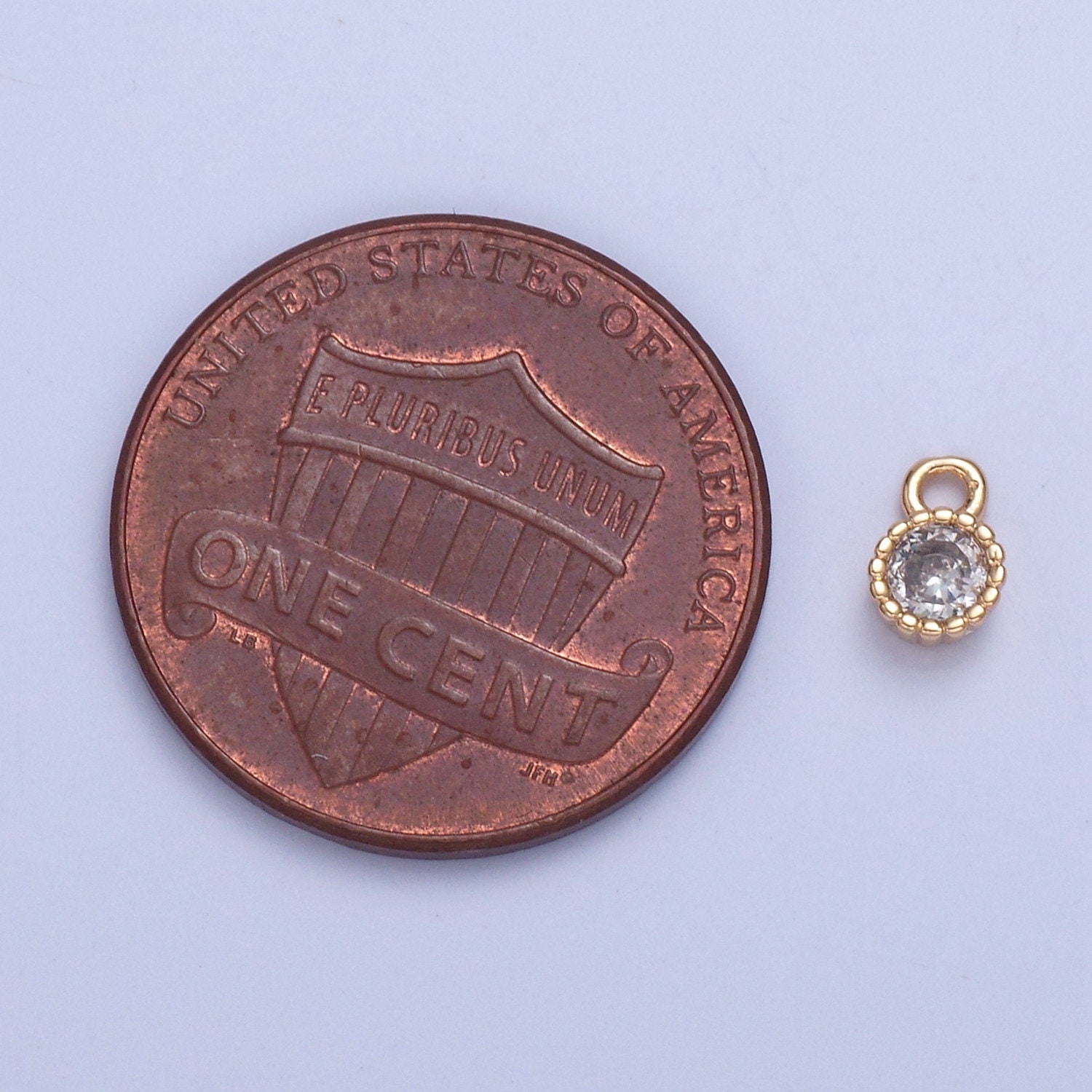 24K Gold Mini Round CZ Clear Stone Pendant w. Oval Edges Add on Charm Dainty Crystal Cz Stone for Necklace Bracelet Supply | X-022