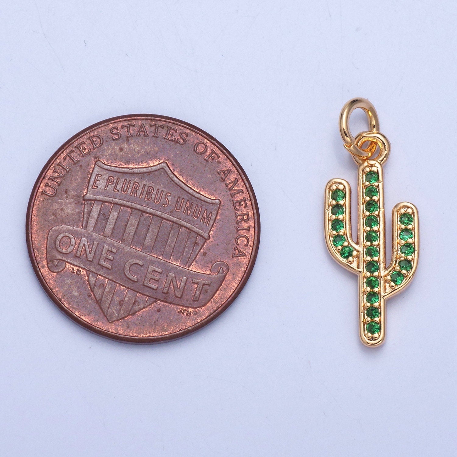 24K Gold Thin Cactus Colored/Clear Micro Pave CZ Clear Stone Pendant, Add on Charm Crystal Cz for Necklace Bracelet Supply | X-036, X-037