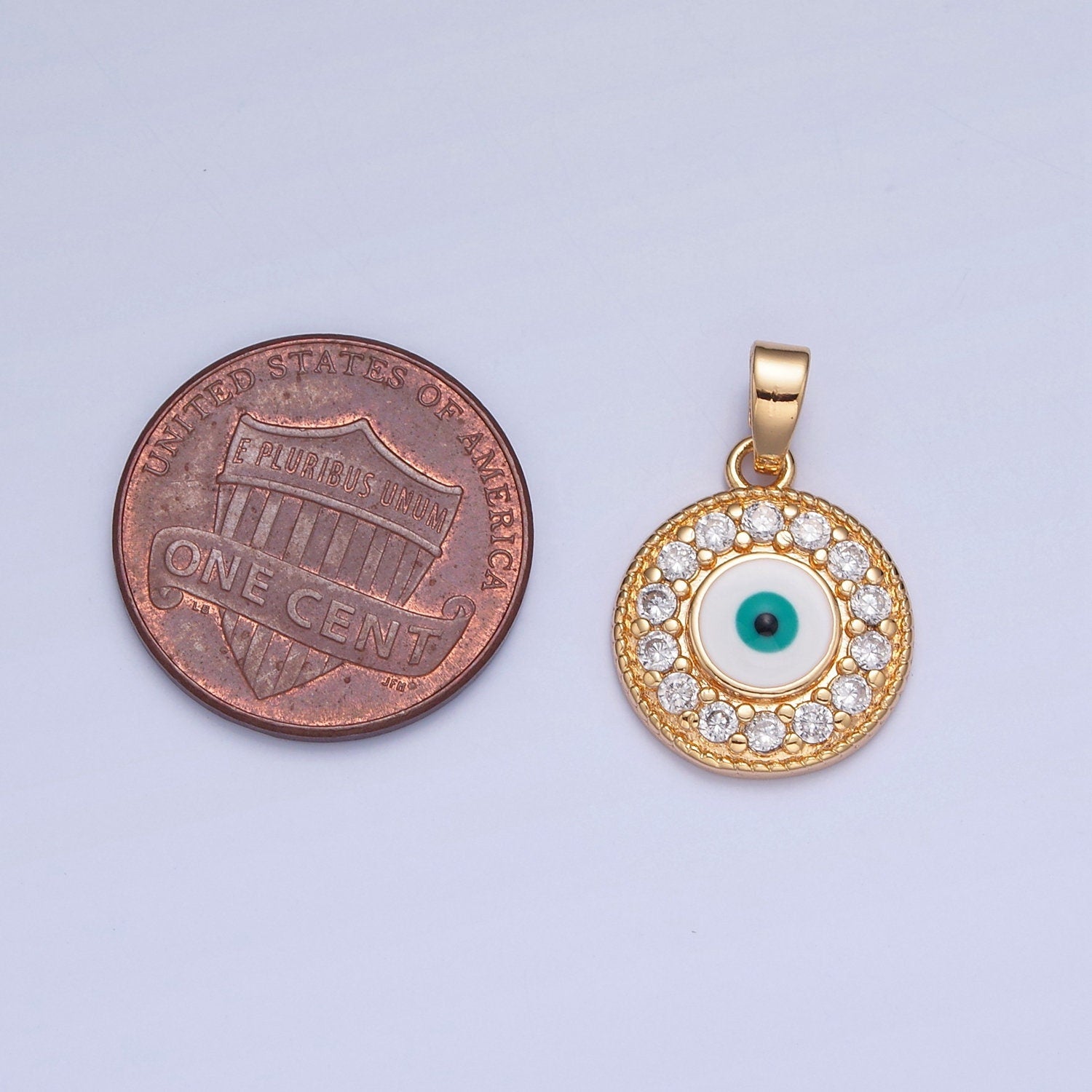 16K Gold Dainty Evil Eye Charm Small Evil Eye Micro Pave CZ Pendant, Eye of Ra, minimalist jewelry necklace component | H-377