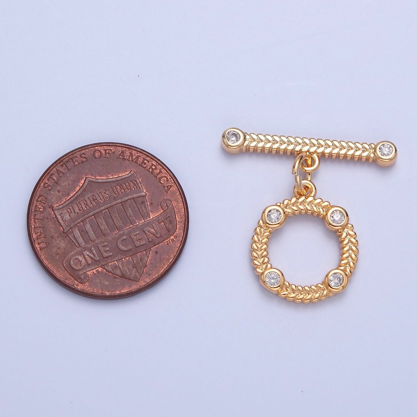 Gold Round Wreaths Style Mini Leaves Micro Pave CZ Stones Toggle Clasp, Bracelet Necklace Jewelry Clasps, 24K Gold Filled OT Clasp | L-762