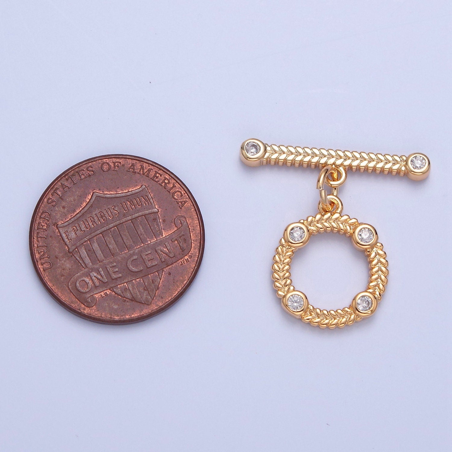Gold Round Wreaths Style Mini Leaves Micro Pave CZ Stones Toggle Clasp, Bracelet Necklace Jewelry Clasps, 24K Gold Filled OT Clasp | L-762
