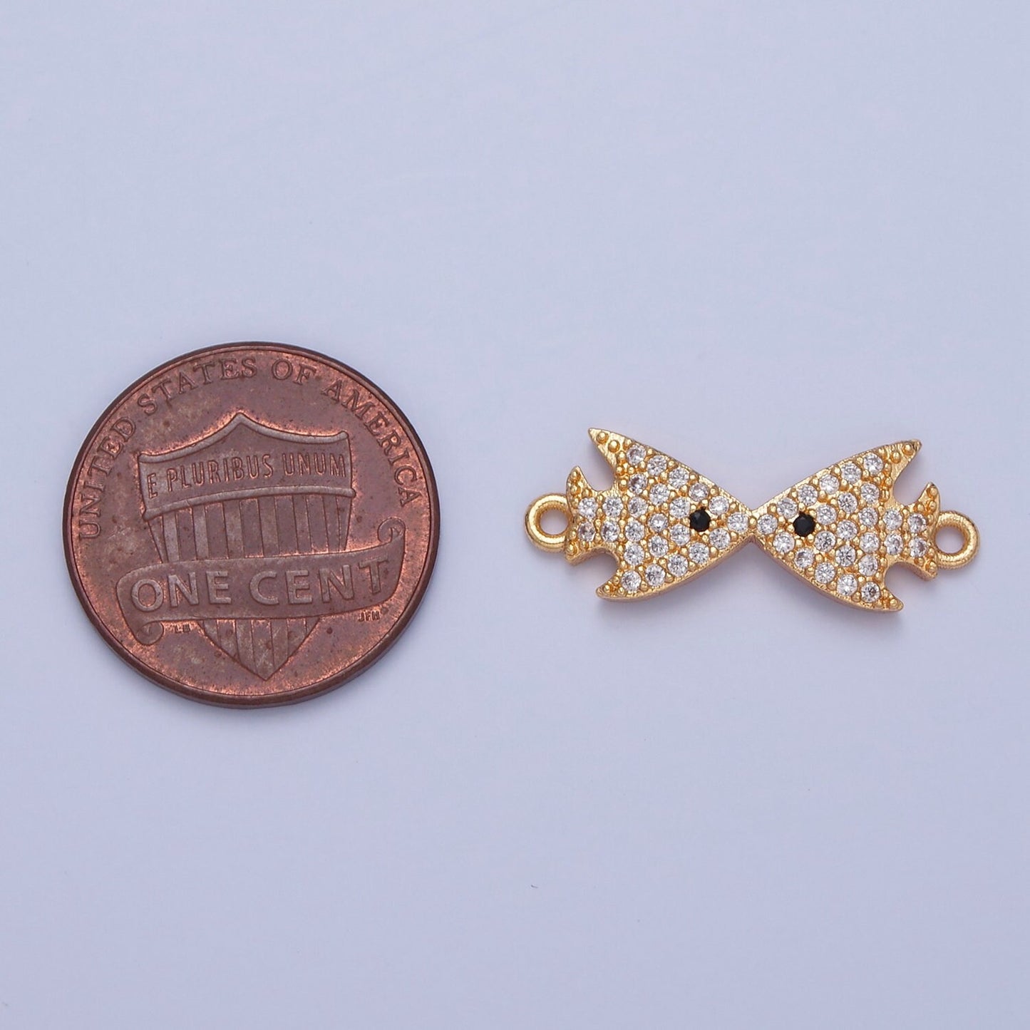 16K Gold Filled Cute Kissing Fishes Micro Pave CZ Clear Stone Connector, Add on Link Charm Crystal Cz for Necklace Bracelet Supply | F-321