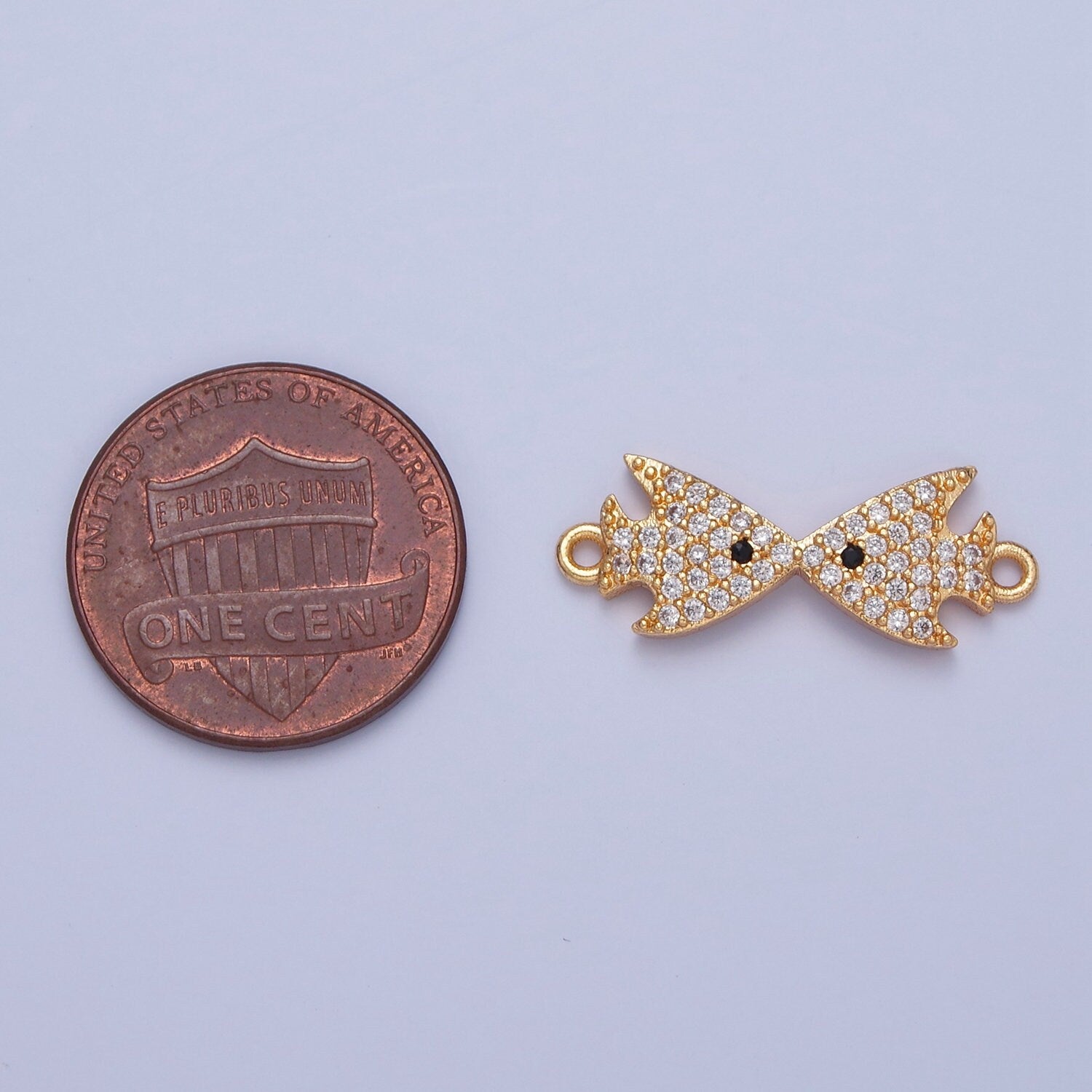 16K Gold Filled Cute Kissing Fishes Micro Pave CZ Clear Stone Connector, Add on Link Charm Crystal Cz for Necklace Bracelet Supply | F-321