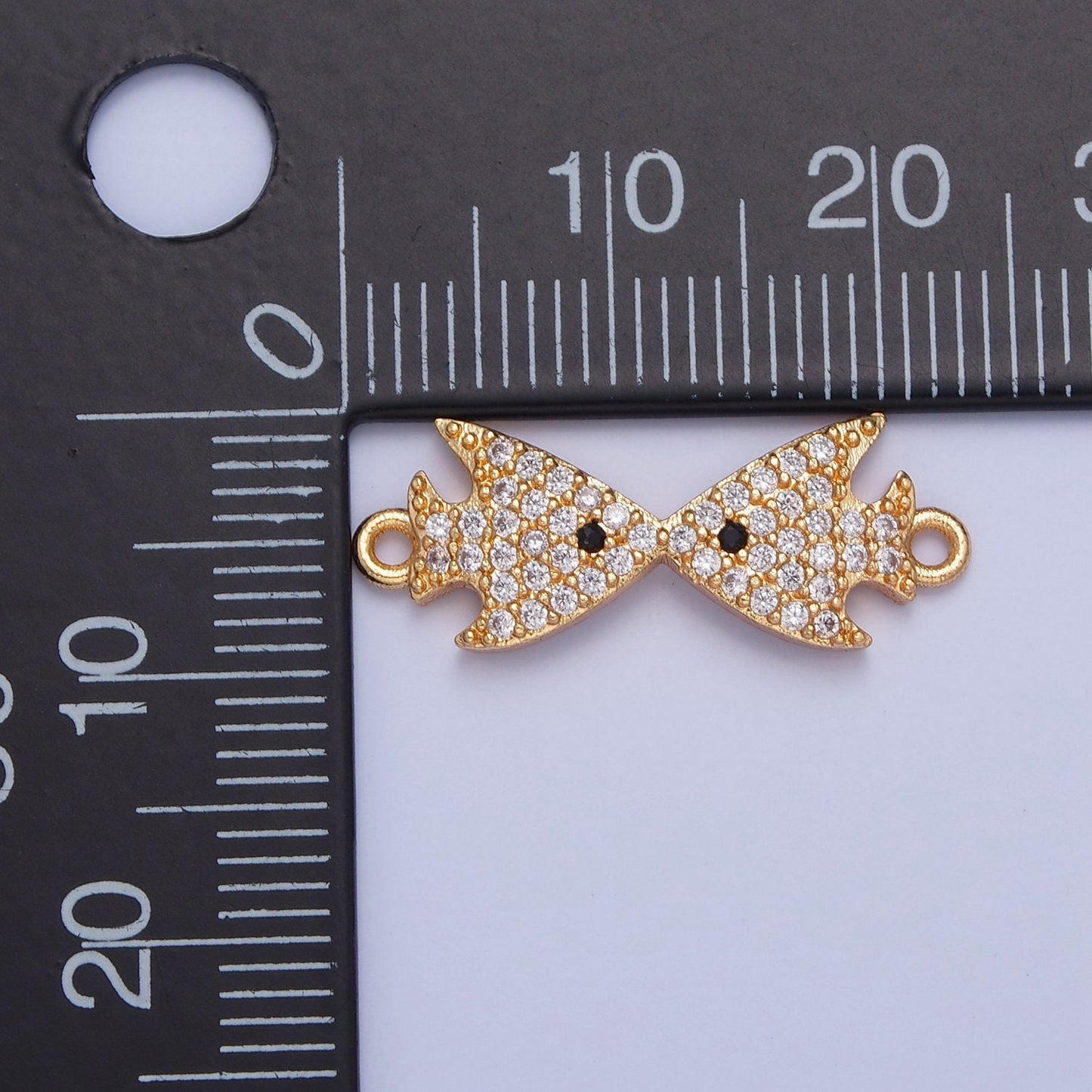 16K Gold Filled Cute Kissing Fishes Micro Pave CZ Clear Stone Connector, Add on Link Charm Crystal Cz for Necklace Bracelet Supply | F-321