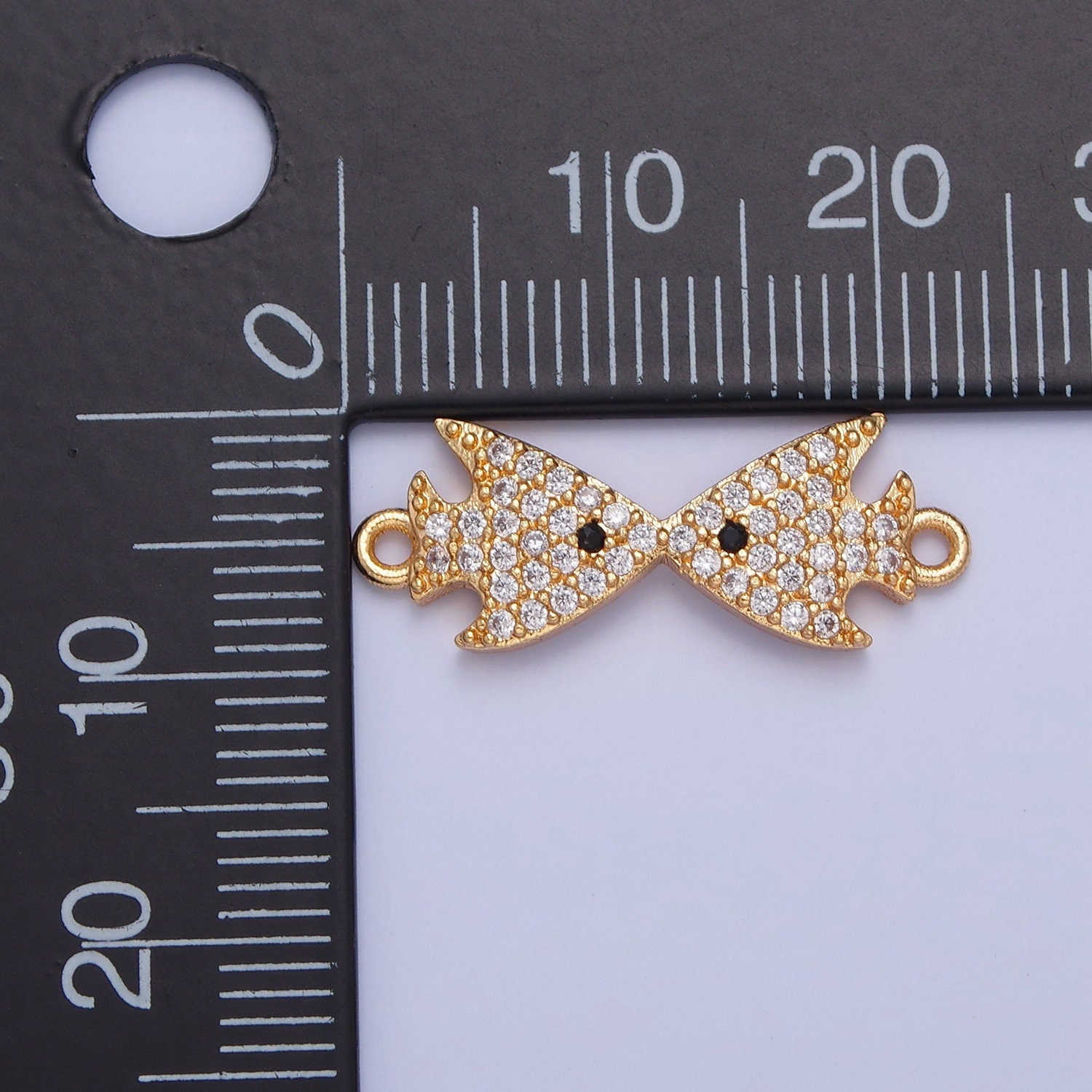 16K Gold Filled Cute Kissing Fishes Micro Pave CZ Clear Stone Connector, Add on Link Charm Crystal Cz for Necklace Bracelet Supply | F-321
