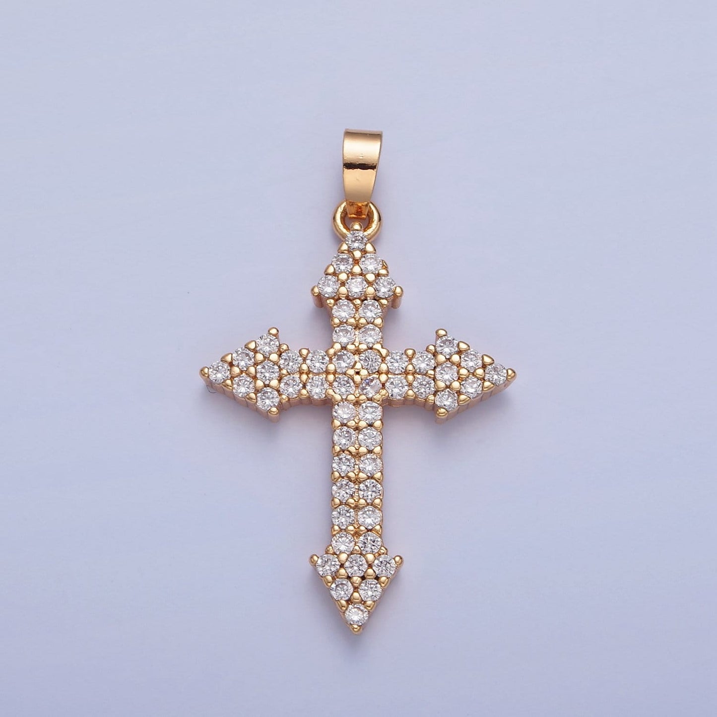 16K Gold Filled CZ Arrow Cross Charm Pendant, Gold Cross with Arrows, Cubic Zirconia Stone for Religious Minimalist Layering Pendant | H-056