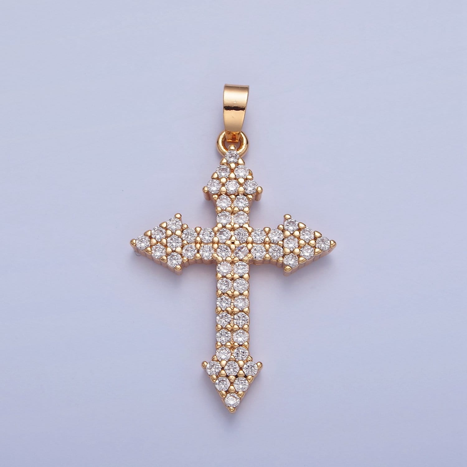 16K Gold Filled CZ Arrow Cross Charm Pendant, Gold Cross with Arrows, Cubic Zirconia Stone for Religious Minimalist Layering Pendant | H-056