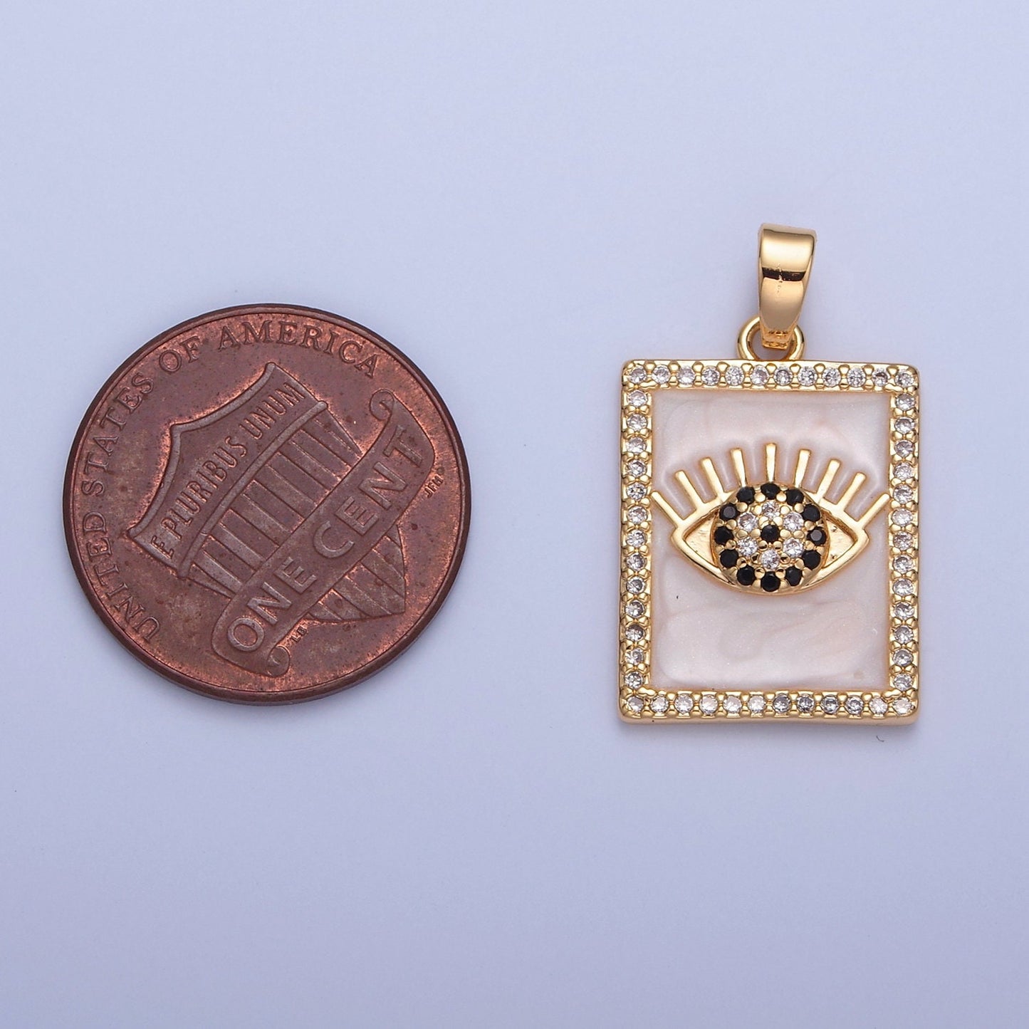 16K Gold Filled Micro Pave CZ Black Clear Rectangular Evil Eye of Nazar Tag Pendant Piece Charmfor Bracelet Necklace Earrings | H-064