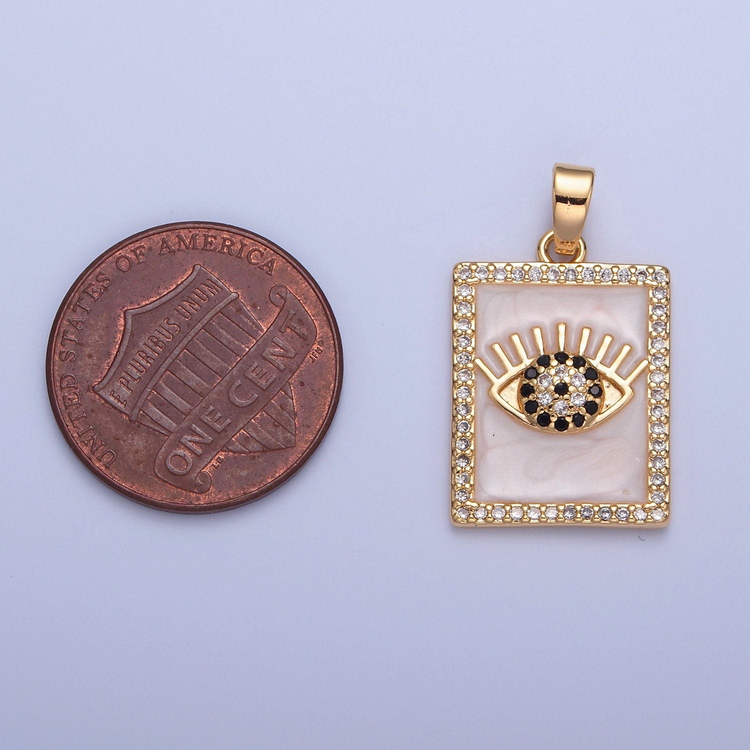 16K Gold Filled Micro Pave CZ Black Clear Rectangular Evil Eye of Nazar Tag Pendant Piece Charmfor Bracelet Necklace Earrings | H-064