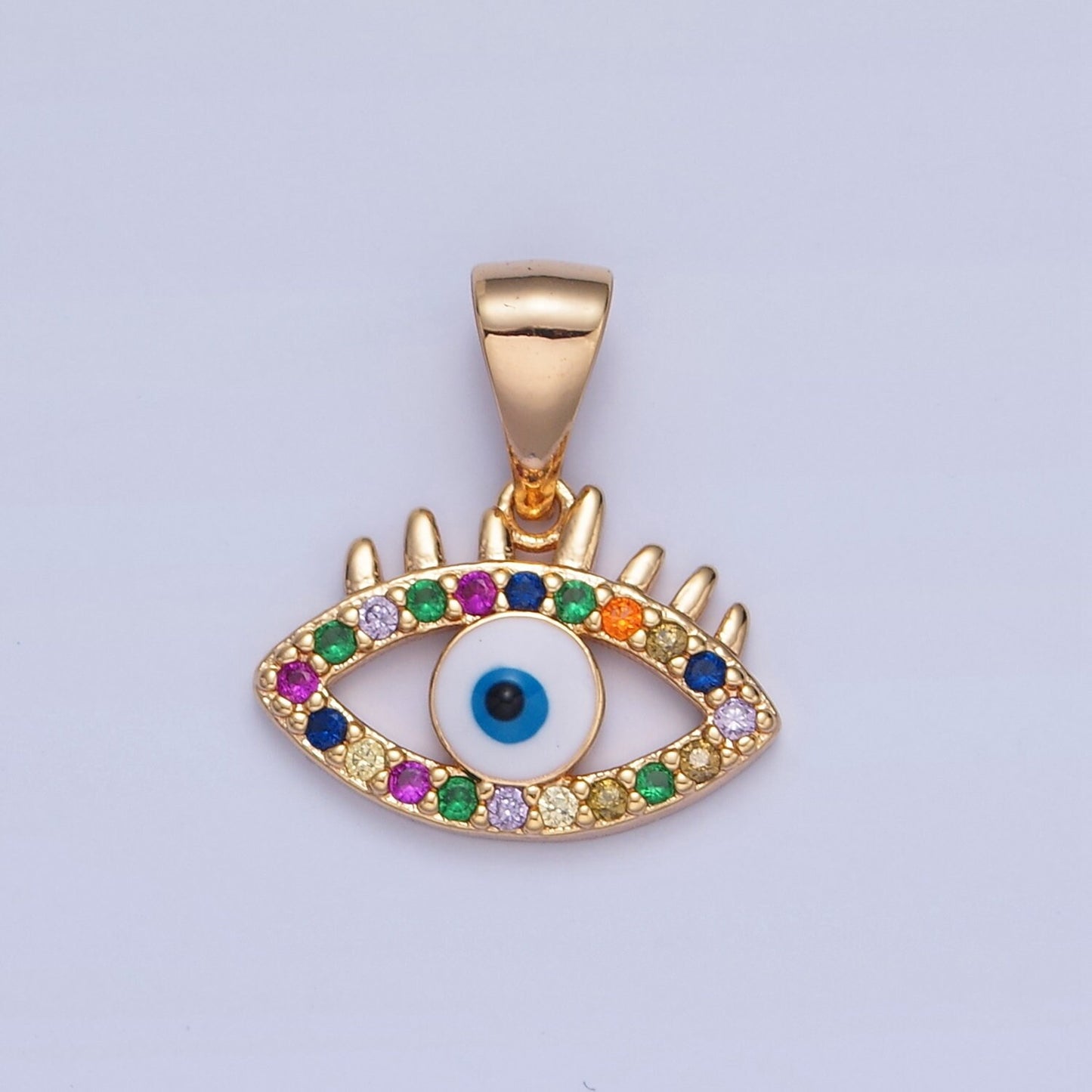 16K Dainty Gold Filled Multicolored Evil Eye Enamel Charm, Micro Pave CZ Evil Eye Pendant for Add on Bracelet Earring Necklace | H-069