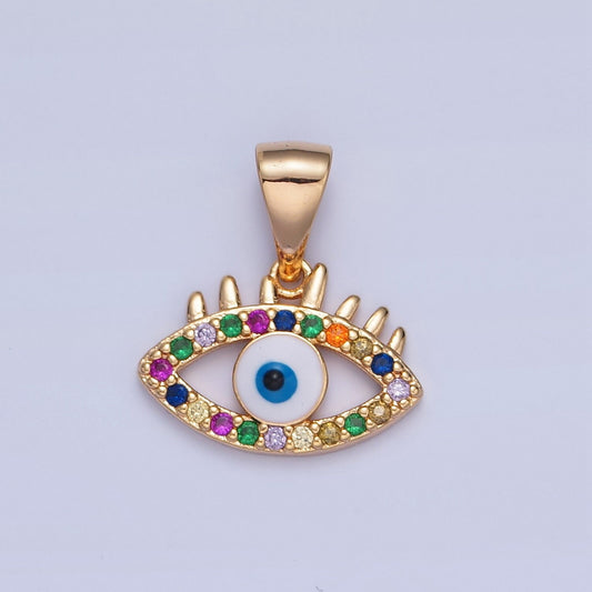 16K Dainty Gold Filled Multicolored Evil Eye Enamel Charm, Micro Pave CZ Evil Eye Pendant for Add on Bracelet Earring Necklace | H-069