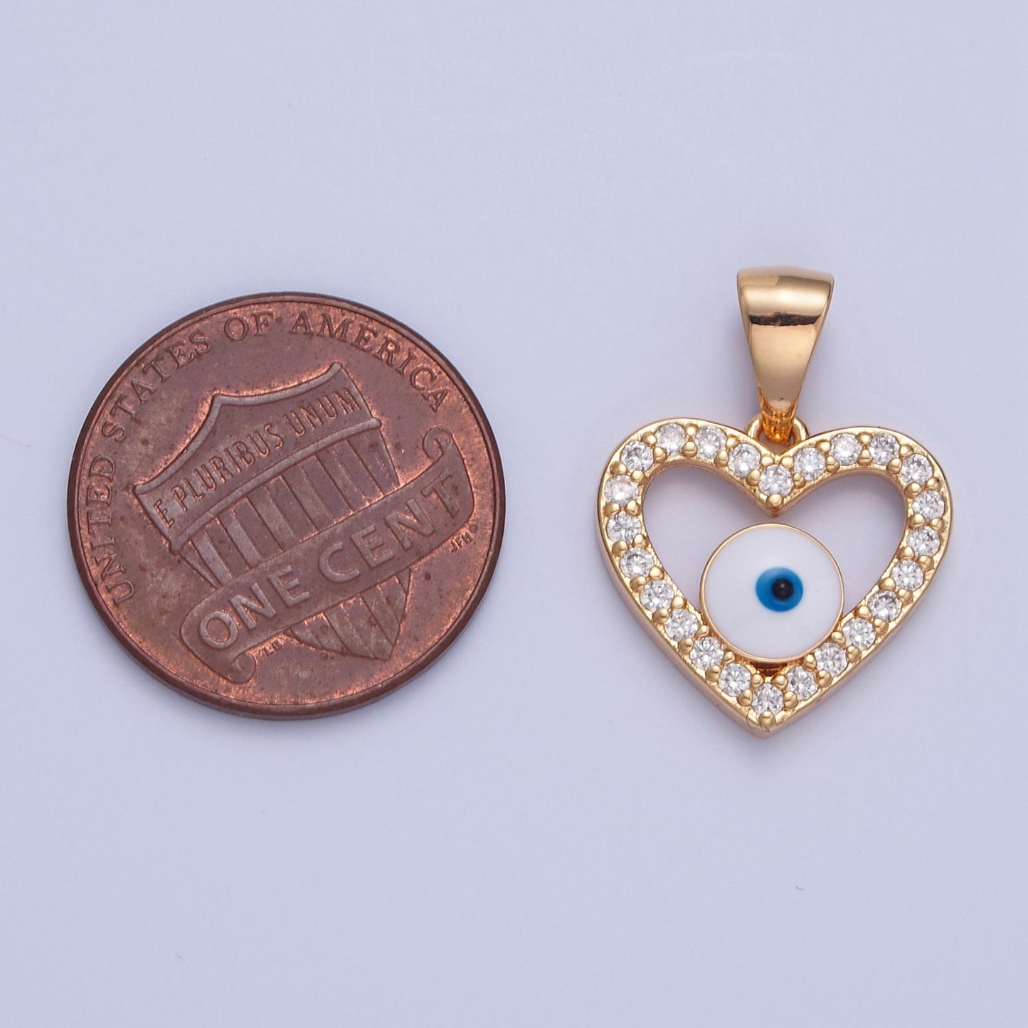 16K Gold Filled Enamel Heart Evil Eye Pendant w. Micro Pave Cubic Zirconia CZ Stones, Charm Necklace-DIY Jewelry Making | H-075