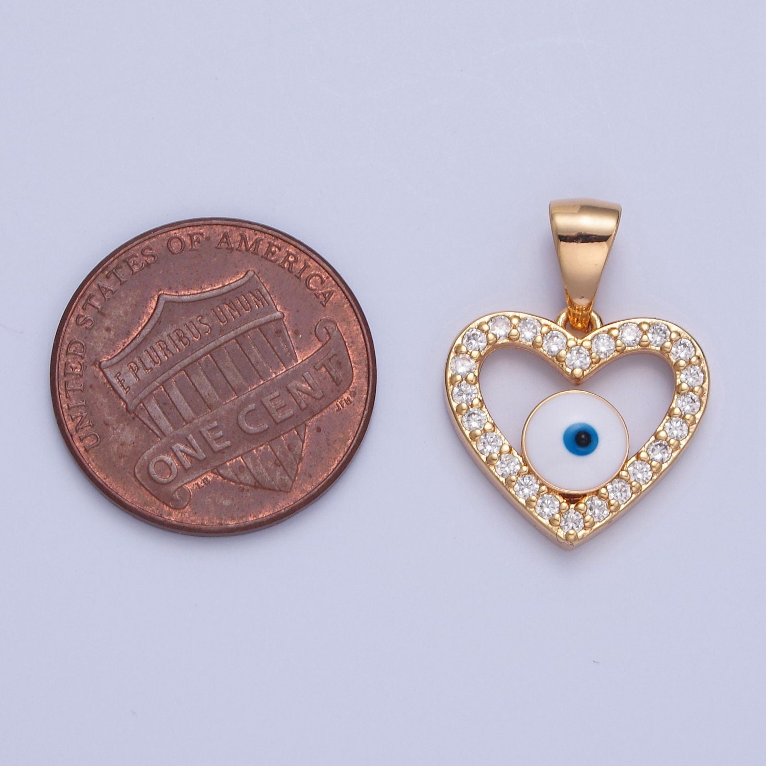 16K Gold Filled Enamel Heart Evil Eye Pendant w. Micro Pave Cubic Zirconia CZ Stones, Charm Necklace-DIY Jewelry Making | H-075
