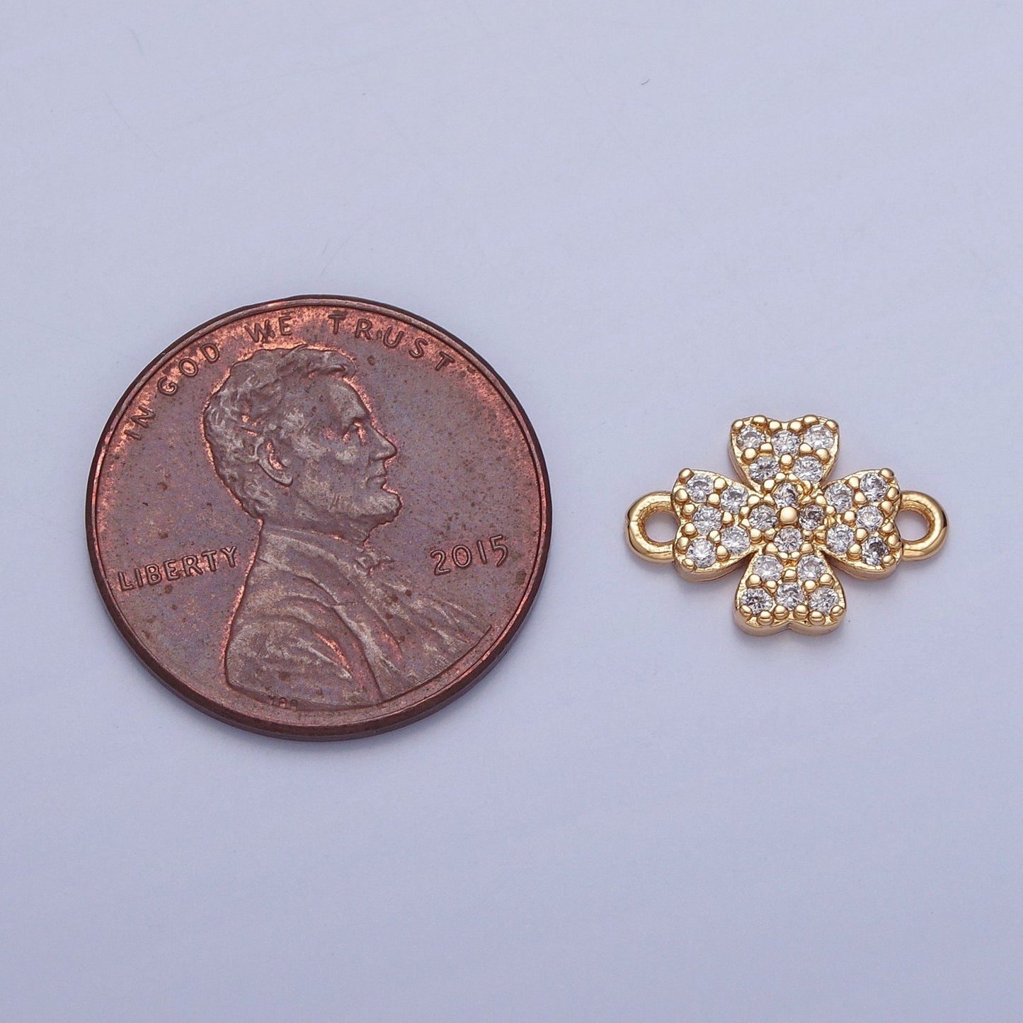 24K Gold Filled Dainty Gold Four-Leaf Clover Lucky Charm Connector Micro Pave Cubic Zarconia CZ Stones for Necklace Jewelry Finding | G-933