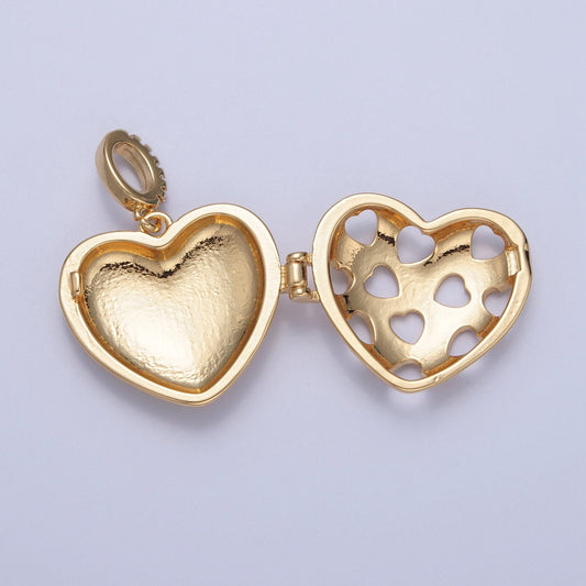 24K Gold Filled Round Love Heart Locket Charm Necklace, Stripes and Heart Stamps for Personalized Necklace Pendant | H-222