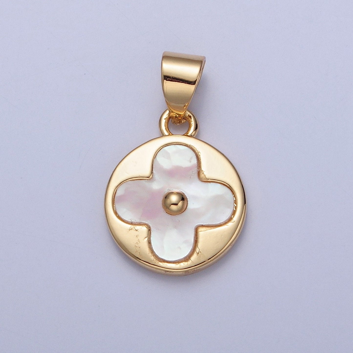 24k Gold Filled Dainty Minimalistic Clear Flower Circle Charm, Micro CZ Pave Pendants, Round Flower Coin Charm | I-171