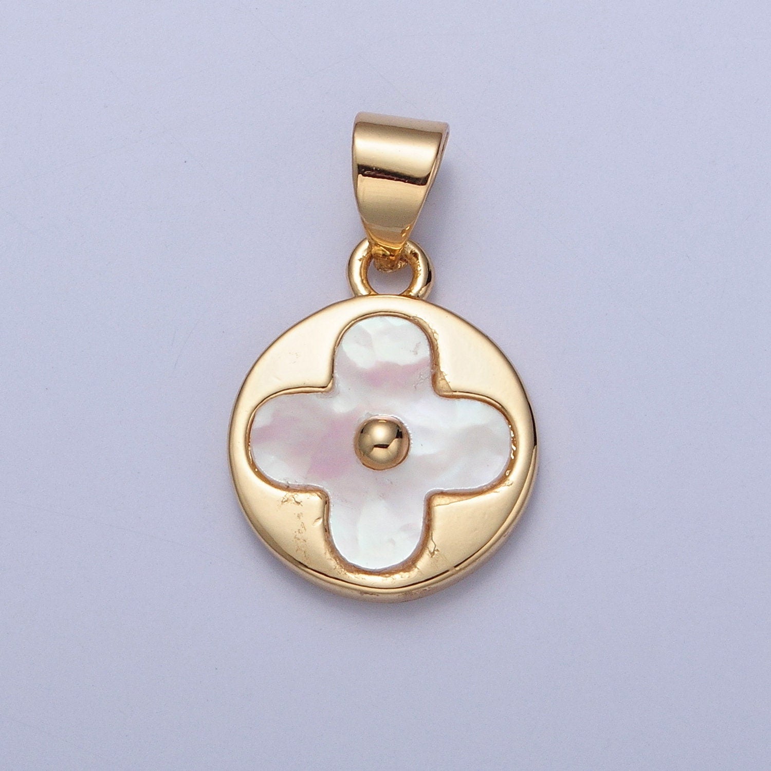 24k Gold Filled Dainty Minimalistic Clear Flower Circle Charm, Micro CZ Pave Pendants, Round Flower Coin Charm | I-171