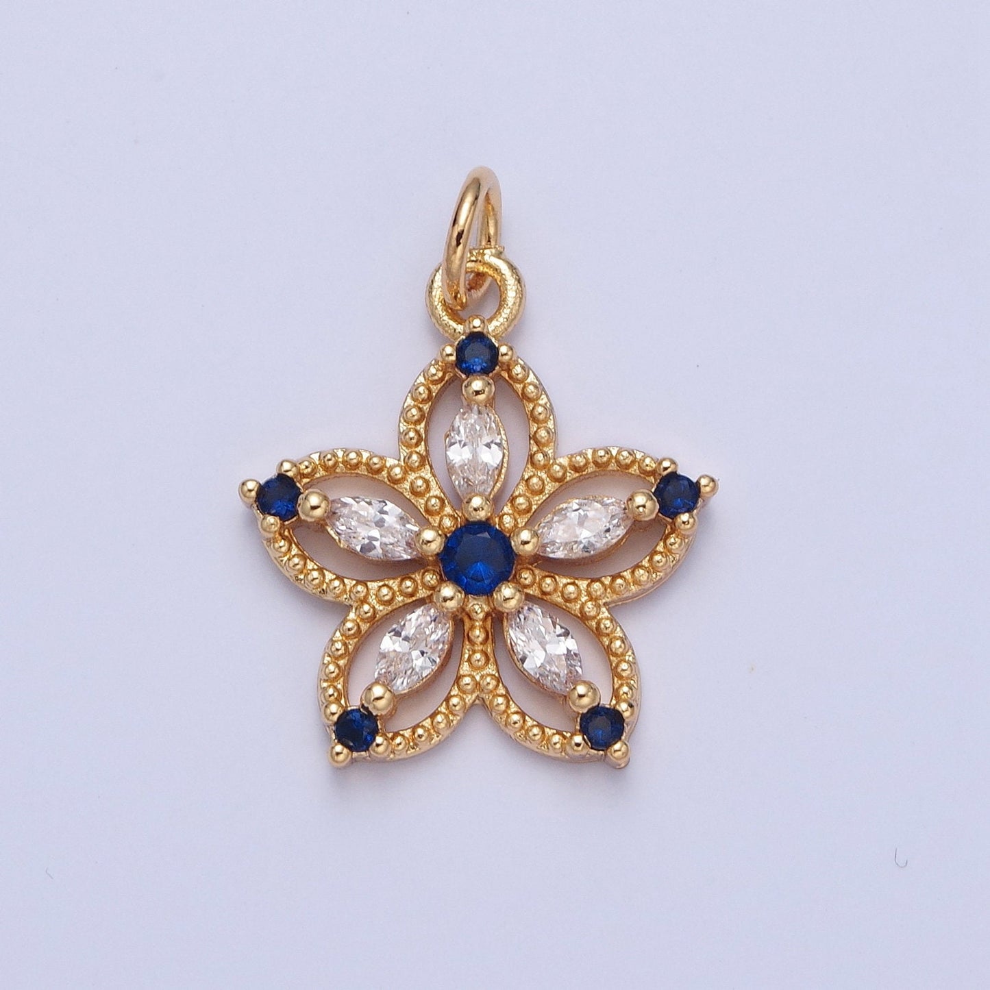 24K Gold Dainty Multicolor Flower Micro Pave Cubic Zirconia CZ Beaded Pendant, Petal Floral Charm Necklace Bracelet Earring | X-068-X-075