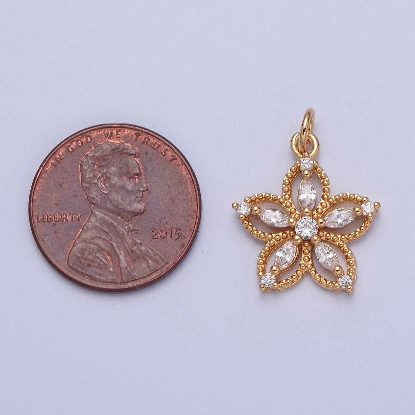 24K Gold Dainty Multicolor Flower Micro Pave Cubic Zirconia CZ Beaded Pendant, Petal Floral Charm Necklace Bracelet Earring | X-068-X-075