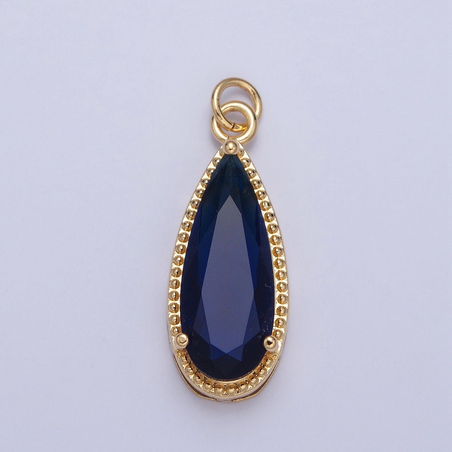 24K Gold Filled Long Slim Gemstones Teardrop Cubic Zirconia CZ Beaded-Edge Pendant Charm For Jewelry Necklace Making | X-050-X-057