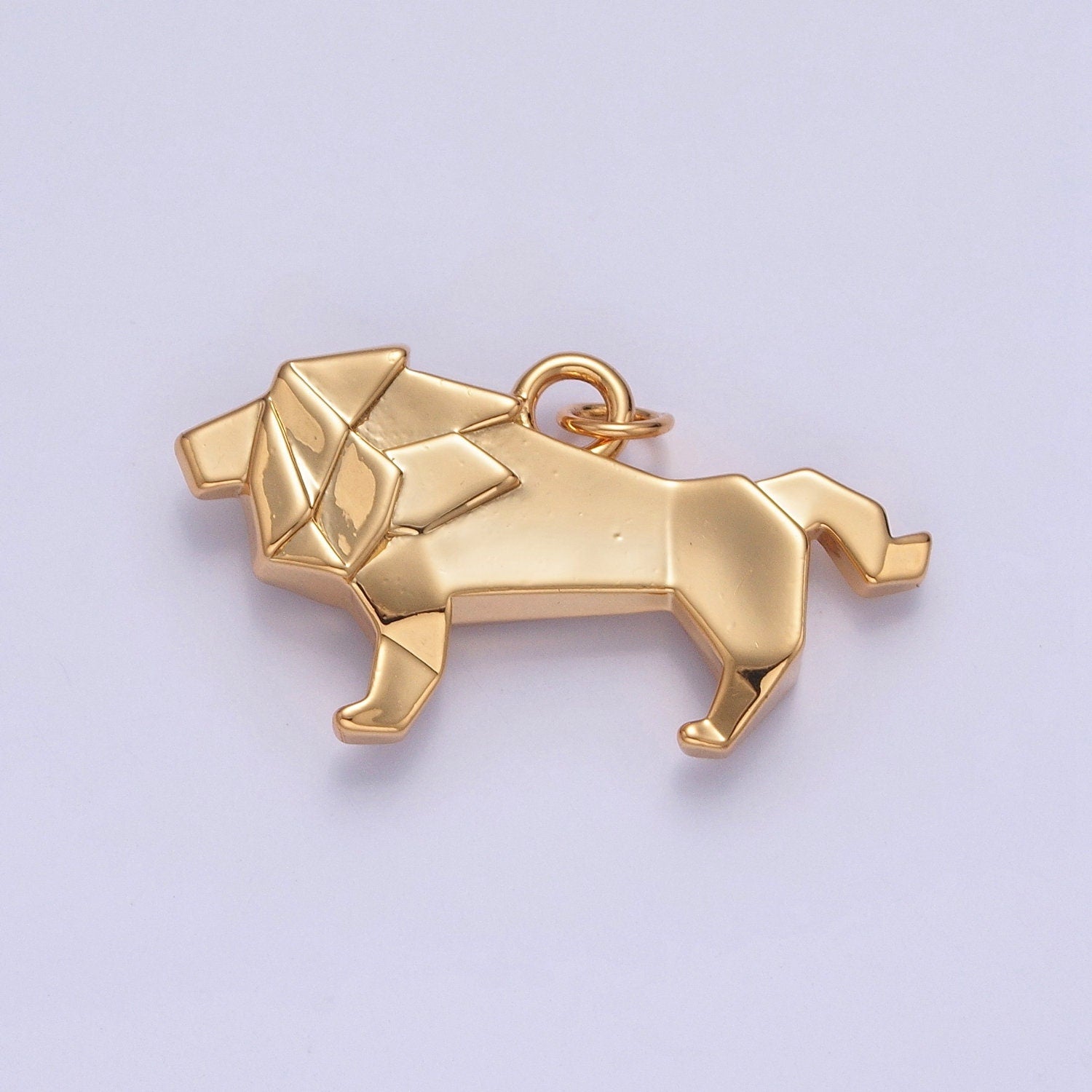 24k Gold Filled Simple Paper Origami Lion Pendant, Minimalistic King of the Jungle Charms For DIY Jewelry | X-078