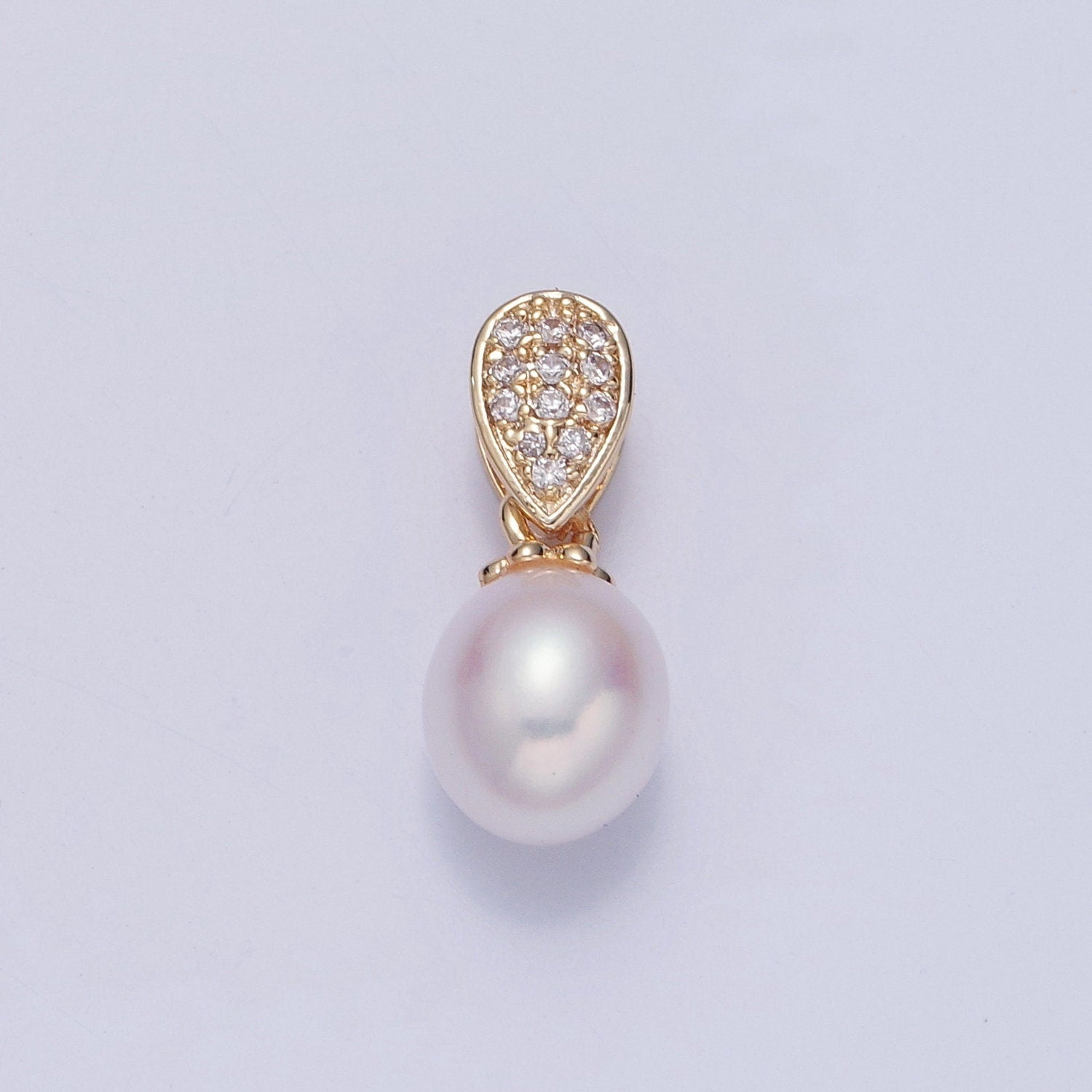 Dainty Round Pearl Elegant Teardrop Design Micro Pave CZ Ball Charm for Bracelet Necklace Component | H-546