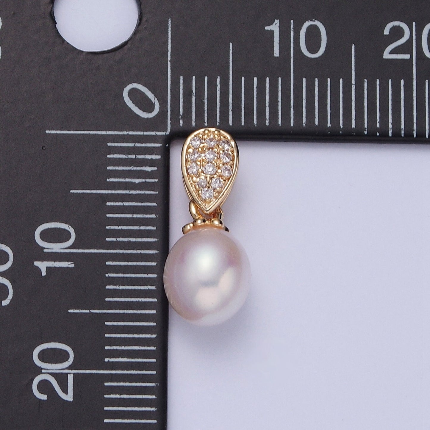 Dainty Round Pearl Elegant Teardrop Design Micro Pave CZ Ball Charm for Bracelet Necklace Component | H-546