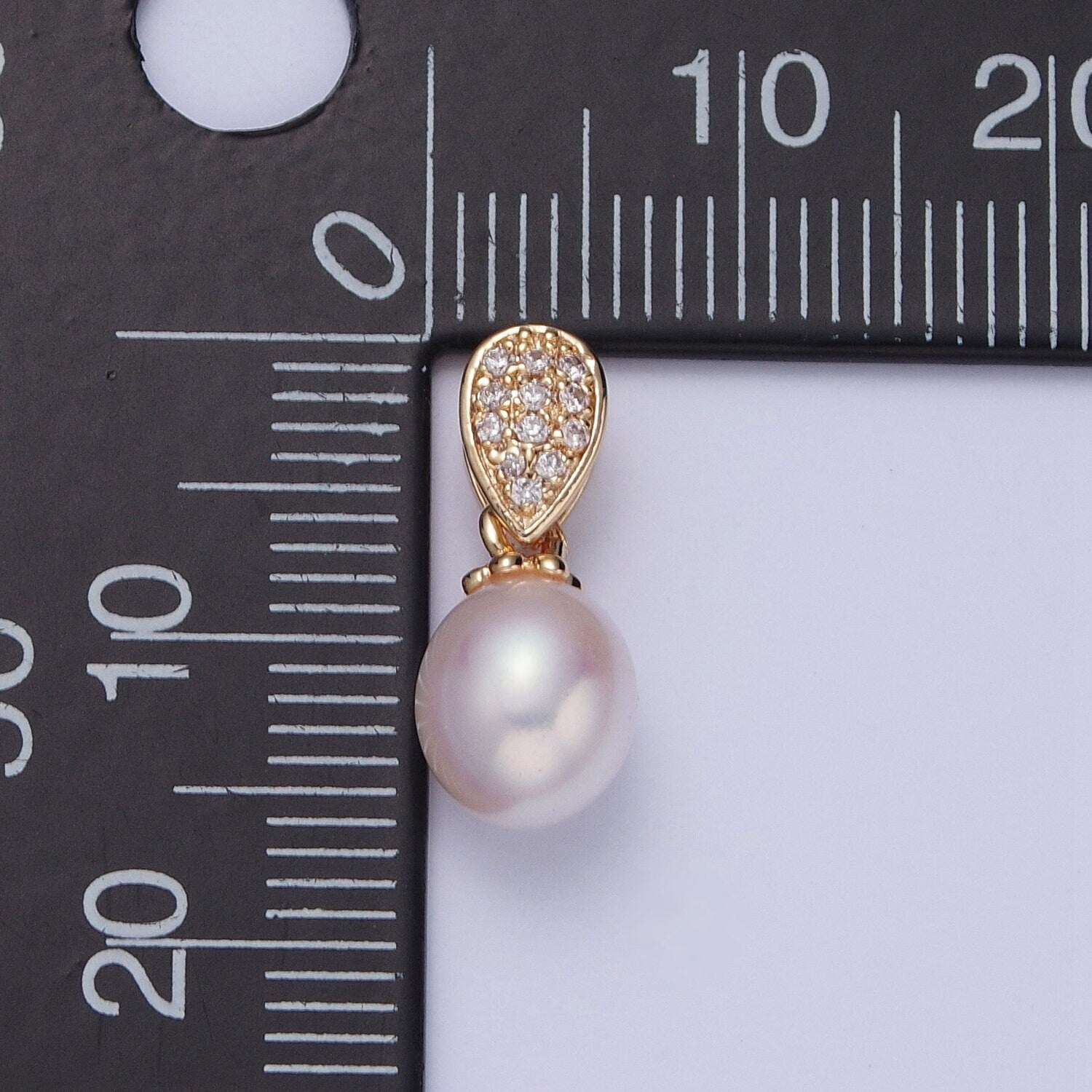 Dainty Round Pearl Elegant Teardrop Design Micro Pave CZ Ball Charm for Bracelet Necklace Component | H-546