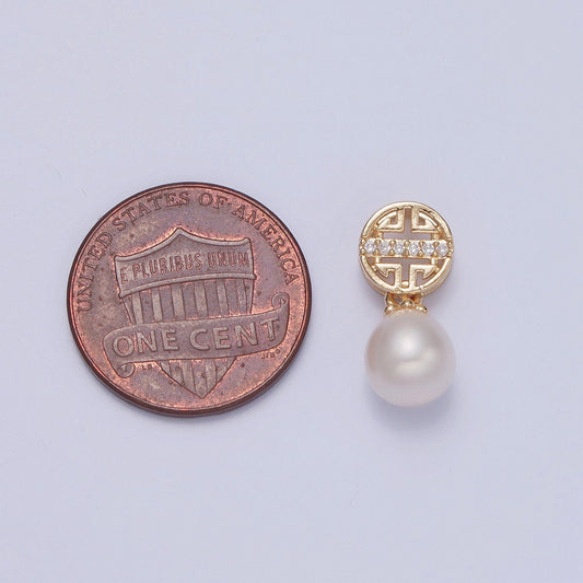 Dainty Round Pearl Chinese Traditional Pattern CZ Design Micro Pave Clear CZ Ball Pendant for Bracelet Necklace Component | H-672