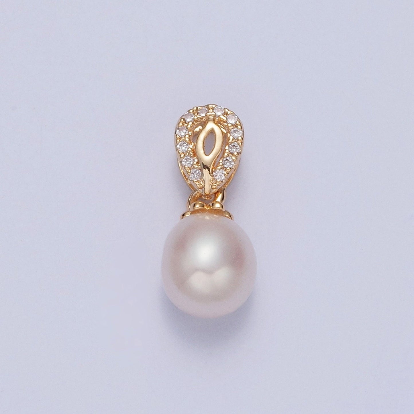 Dainty Round Pearl Abstract Teardrop-Like Shape CZ Design Micro Pave Clear CZ Ball Pendant for Bracelet Necklace Component | H-674