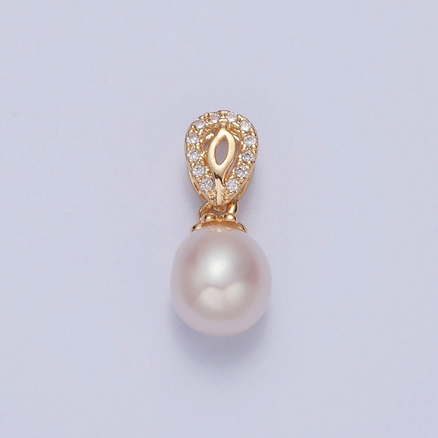 Dainty Round Pearl Abstract Teardrop-Like Shape CZ Design Micro Pave Clear CZ Ball Pendant for Bracelet Necklace Component | H-674