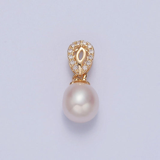 Dainty Round Pearl Abstract Teardrop-Like Shape CZ Design Micro Pave Clear CZ Ball Pendant for Bracelet Necklace Component | H-674