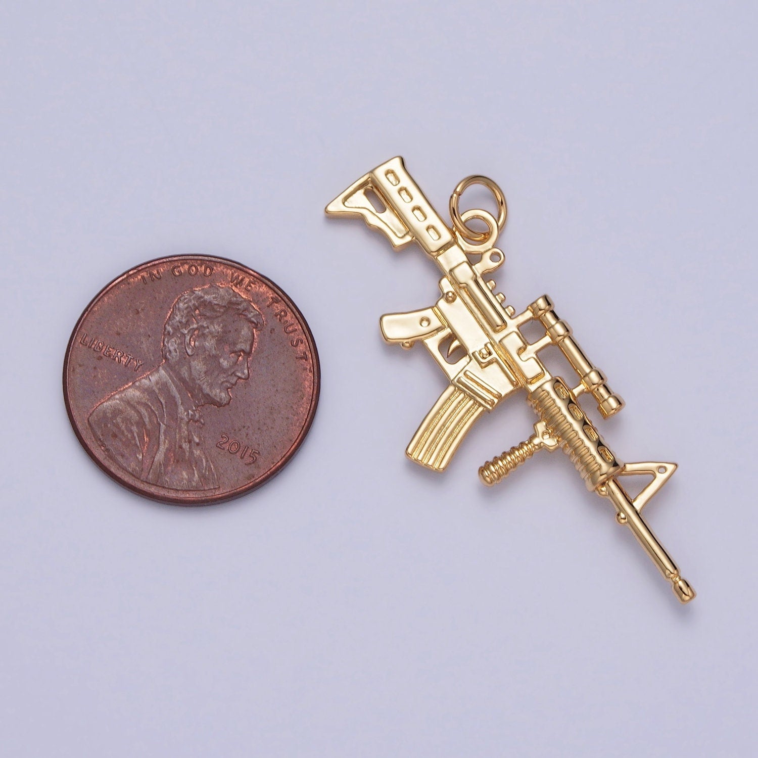 AR-15 Gun Pendant 24K Gold Plated Gun Charm, Necklace Bracelet Charm Pendant | X-145