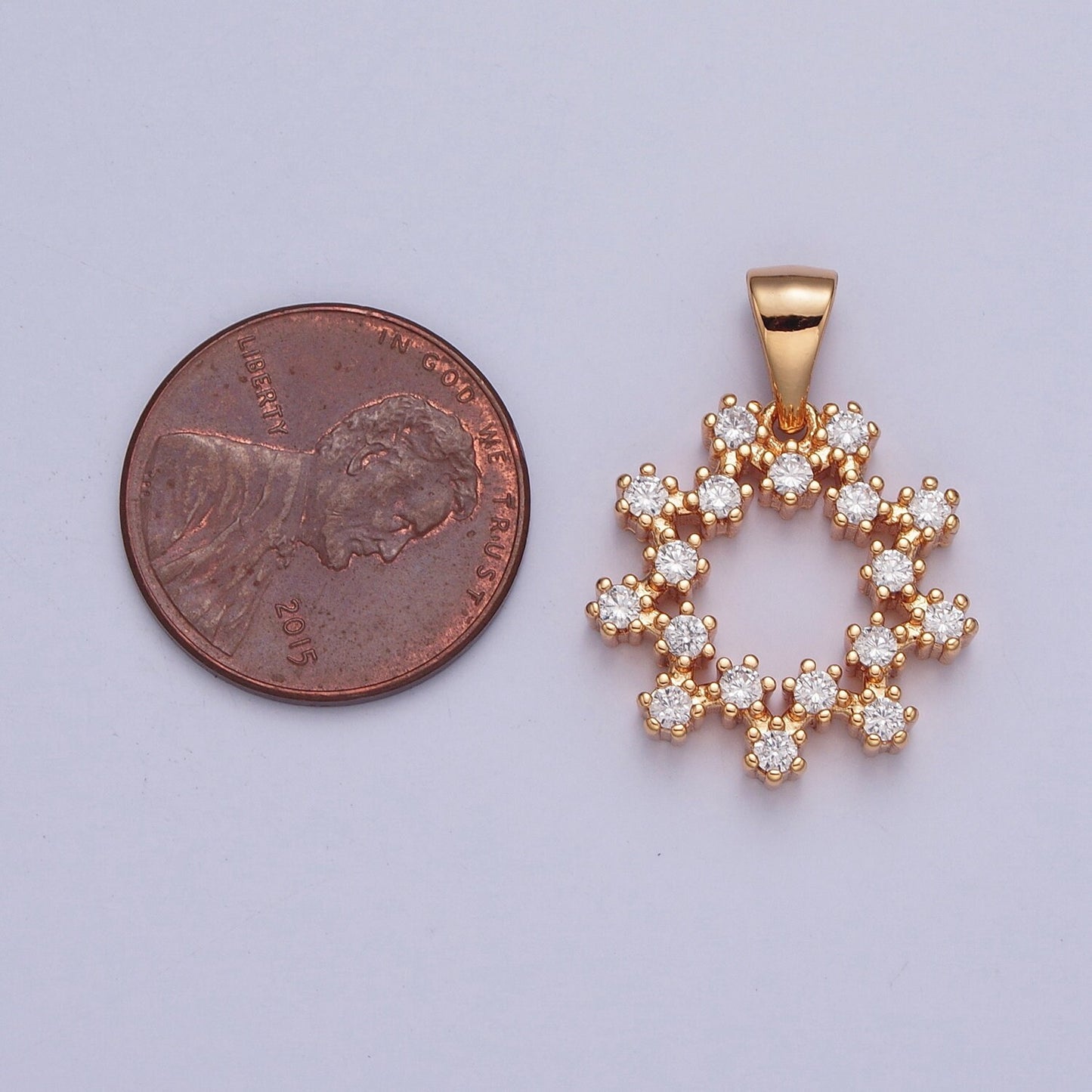 18K Gold Dainty Circle ZigZag Pattern Charm Micro Pave Cz Pendant, Snowflake Circular ZigZag Charm for Bracelet Necklace Earring | X-361